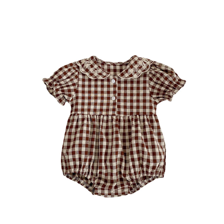 Discover the Perfect Baby Outfit: Baby Embroidered Lapel Plaid Romper