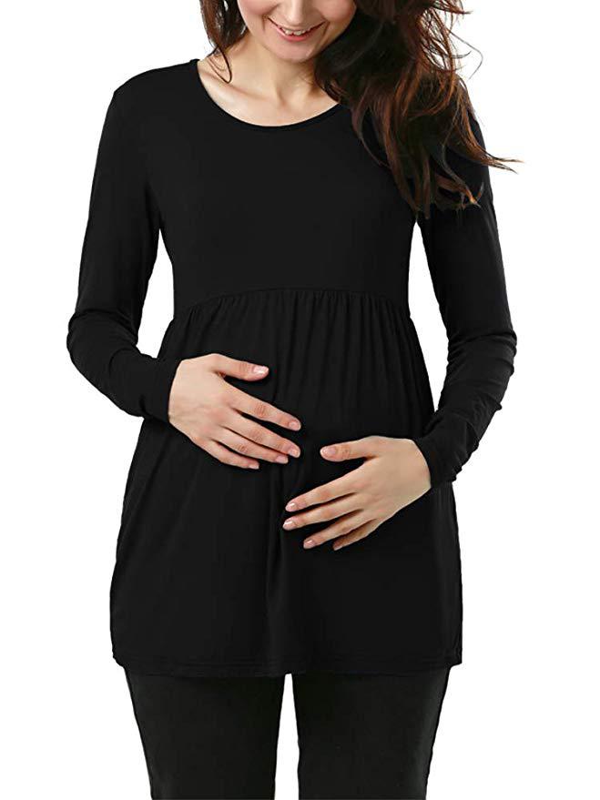 Embrace Comfort and Style with the New Solid Color Round Neck Maternity Dress
